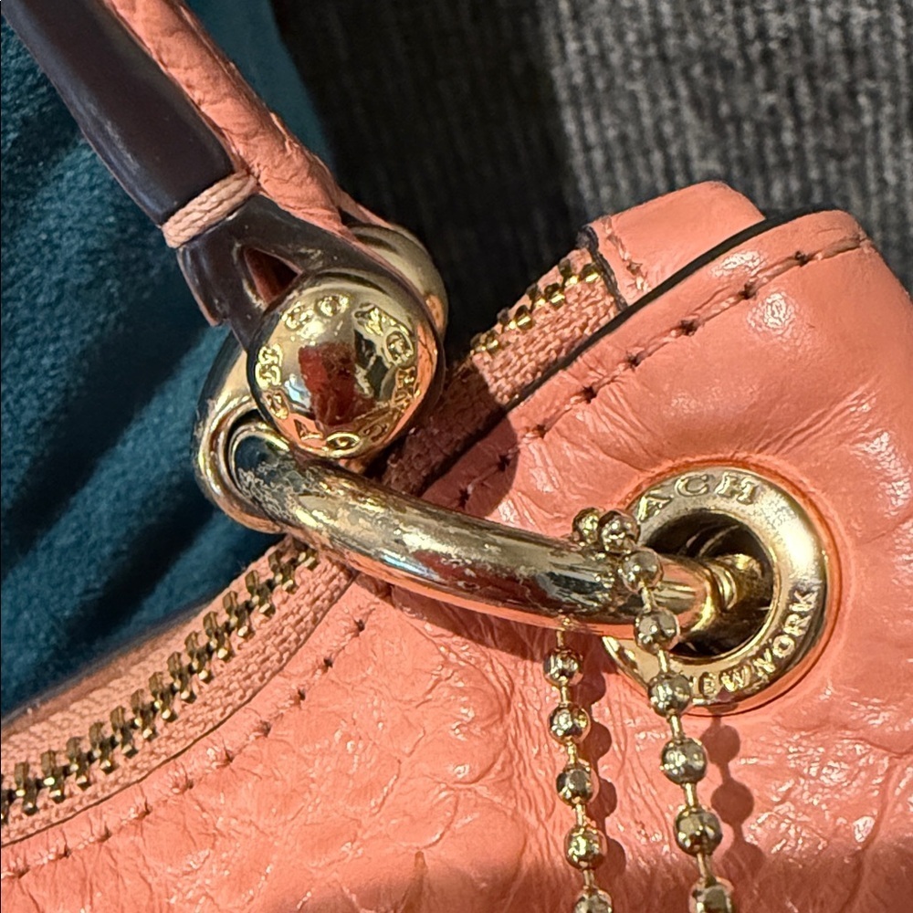 Coach soft snake leather Peach pink Bag hobo with coa gold hangtag purse - Picture 7 of 16